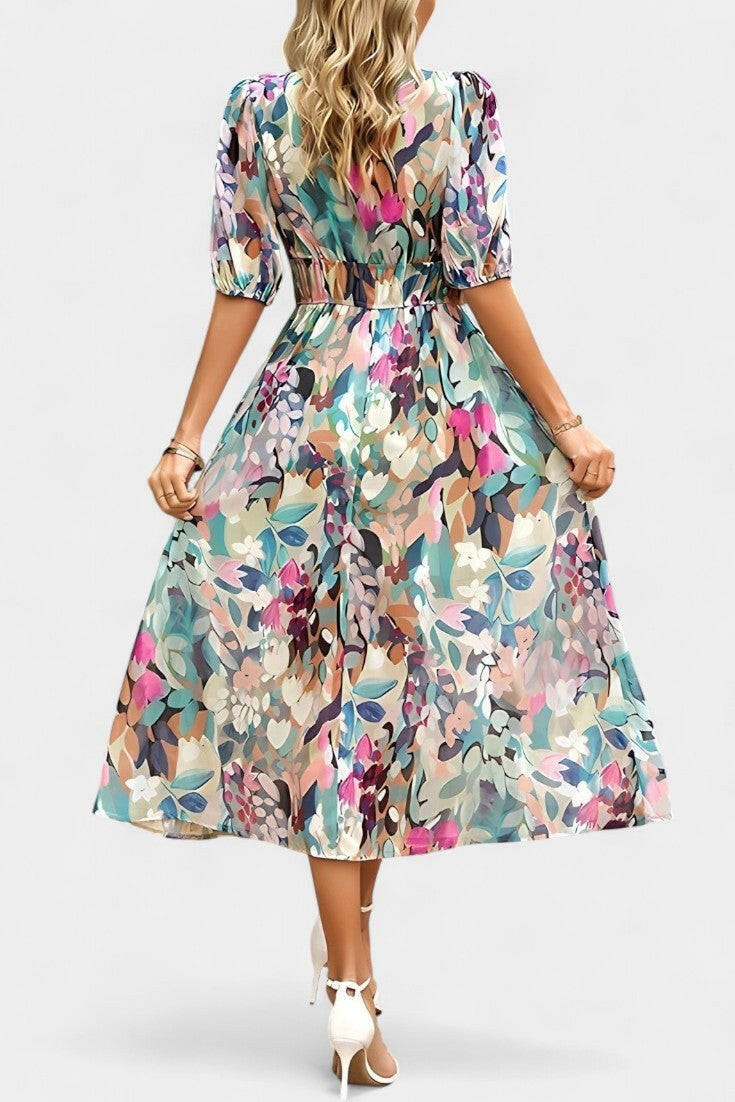 Georgina Vestido Midi Floral con Escote en V.