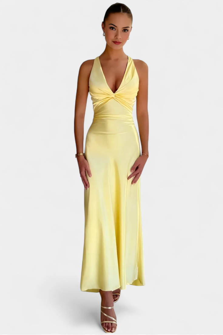 Dolores Vestido Maxi Sin Mangas con Cintura Torcida.
