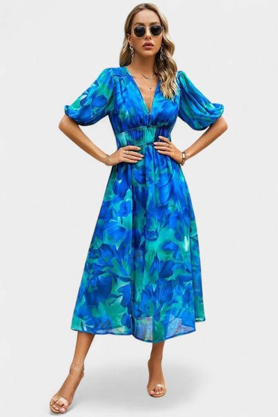 Georgina Vestido Midi Floral con Escote en V.
