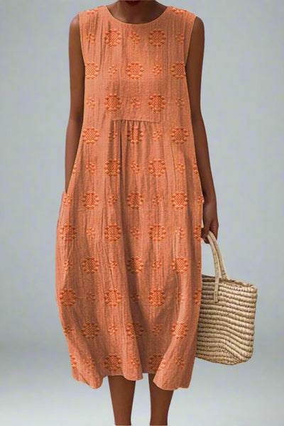 Aikaterini - Elegante vestido de algodón sin mangas con bolsillos.
