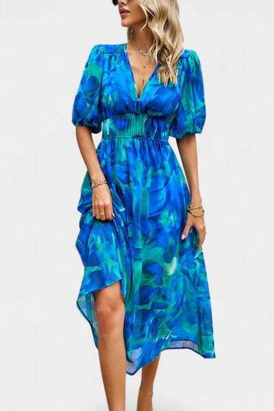Georgina Vestido Midi Floral con Escote en V.