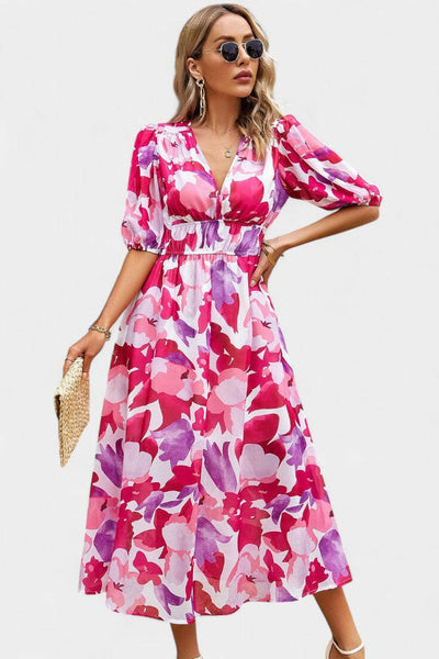 Georgina Vestido Midi Floral con Escote en V.
