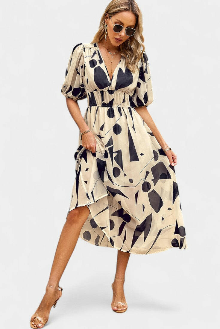Georgina Vestido Midi Floral con Escote en V.
