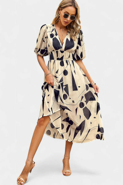 Georgina Vestido Midi Floral con Escote en V.