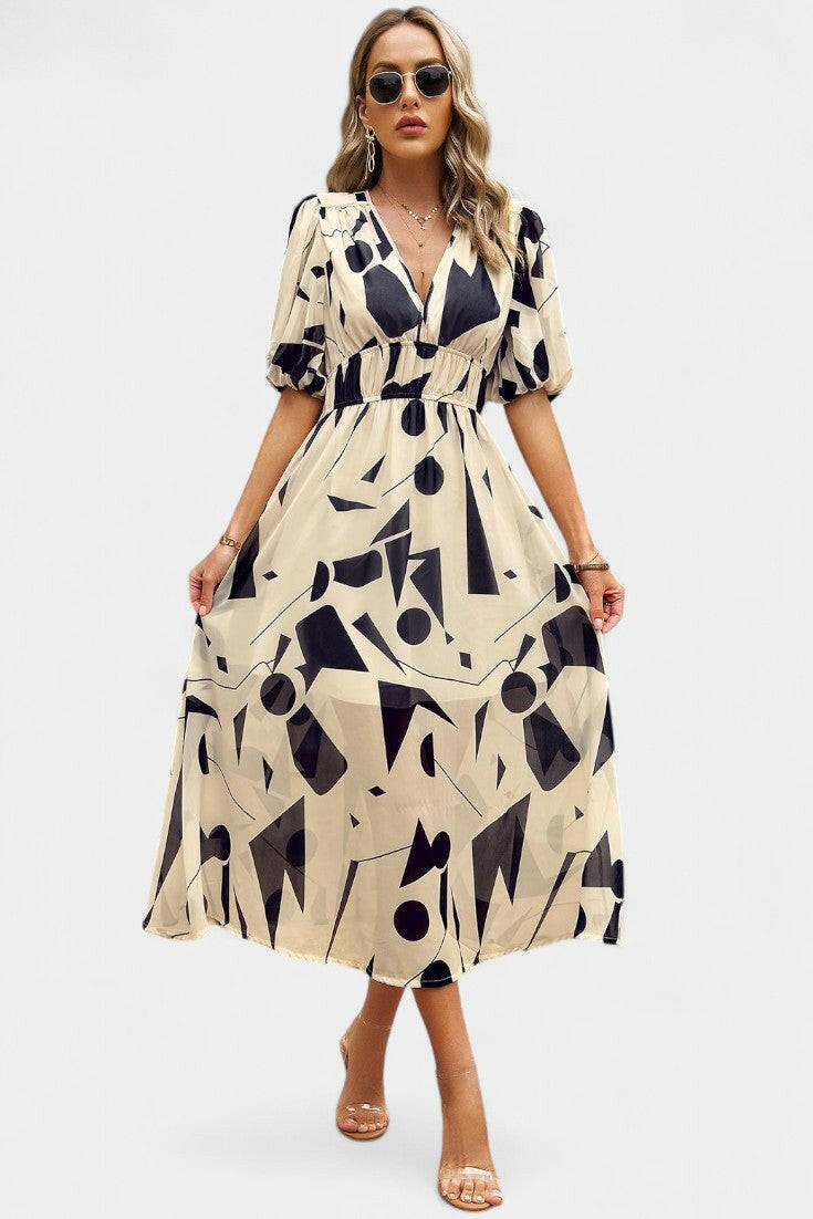 Georgina Vestido Midi Floral con Escote en V.