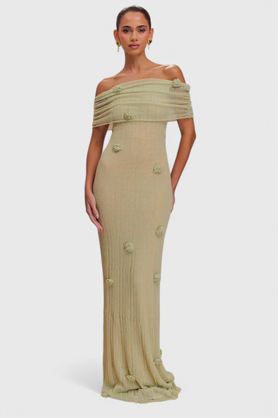 Barbara Vestido Maxi de Punto Off-Shoulder.