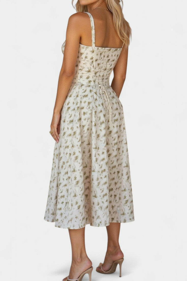Flora Vestido Midi A-Line con Corsé.