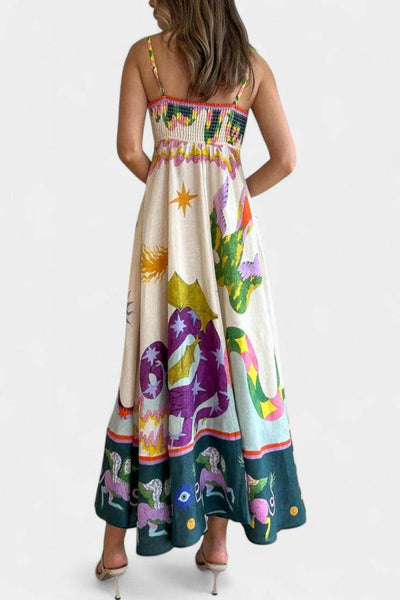Arlene Vestido Midi de Mezcla de Lino Impreso.