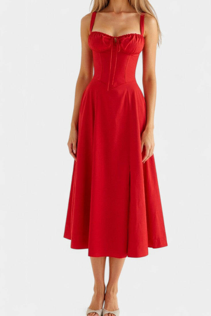 Flora Vestido Midi A-Line con Corsé.