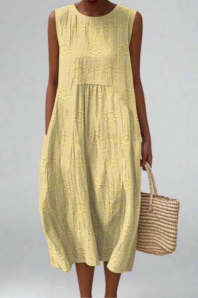 Aikaterini - Elegante vestido de algodón sin mangas con bolsillos.