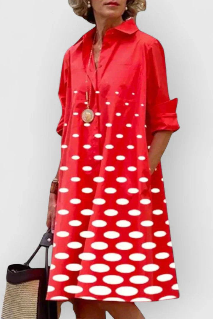 Adelia | Elegante vestido midi de lunares.