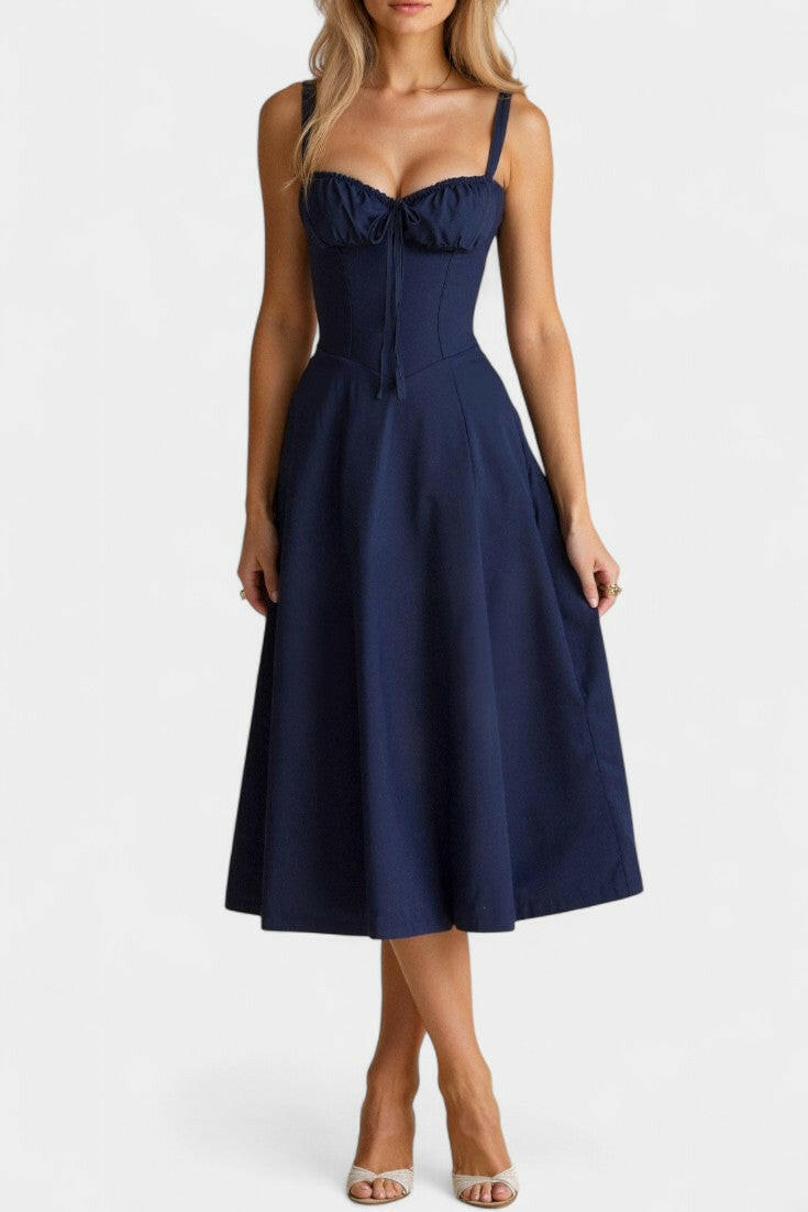 Flora Vestido Midi A-Line con Corsé.