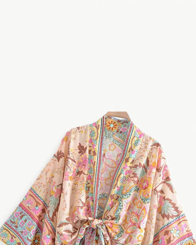 ODÉLIA – Bohemisk kimono-blus med knytfront &amp; V-ringing
