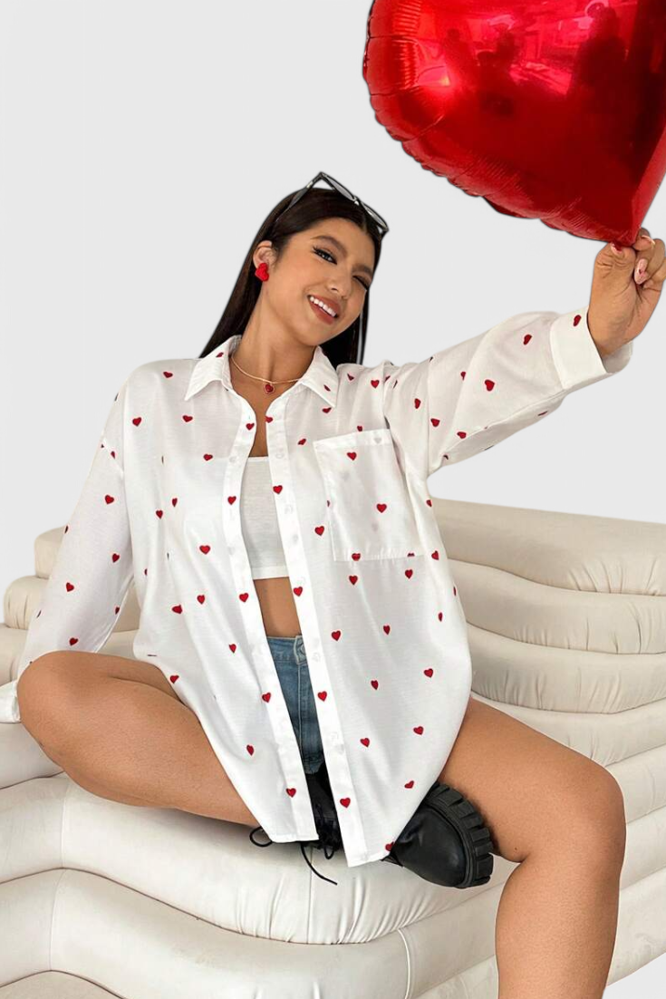 Rhiannon Blusa de Algodón Bordada con Corazones.