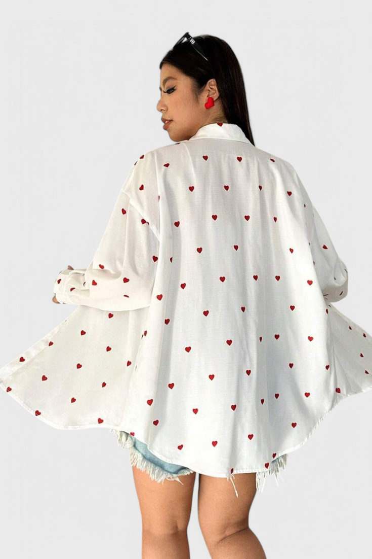 Rhiannon Blusa de Algodón Bordada con Corazones.