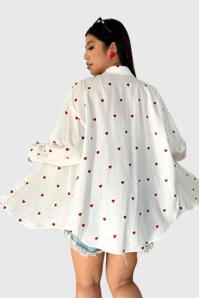 Rhiannon Blusa de Algodón Bordada con Corazones.