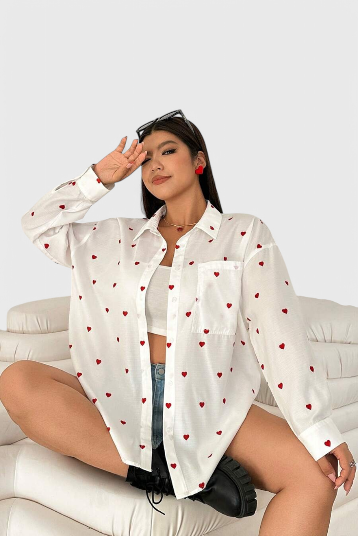 Rhiannon Blusa de Algodón Bordada con Corazones.