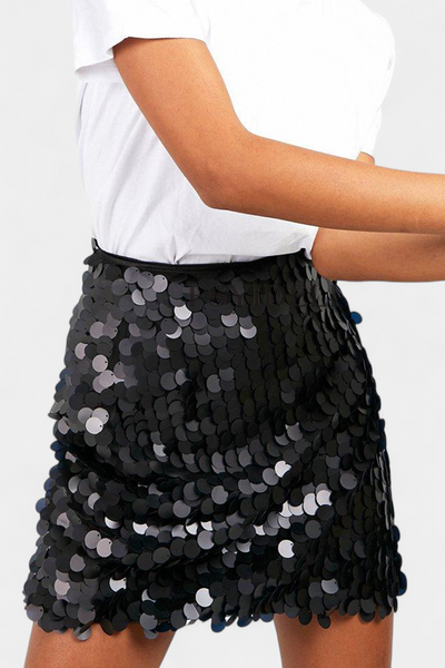 Veena Falda Mini de Lentejuelas en Negro, Dorado o Plata.