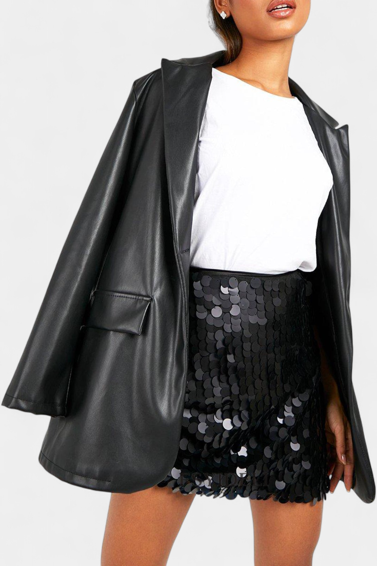 Veena Falda Mini de Lentejuelas en Negro, Dorado o Plata.