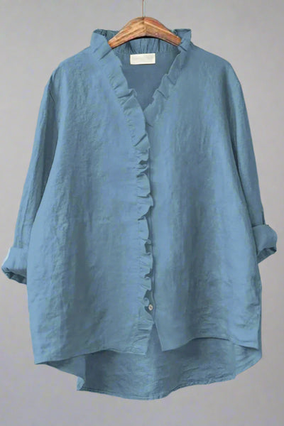 Sanela - Camisa informal con volantes en algodón y lino.