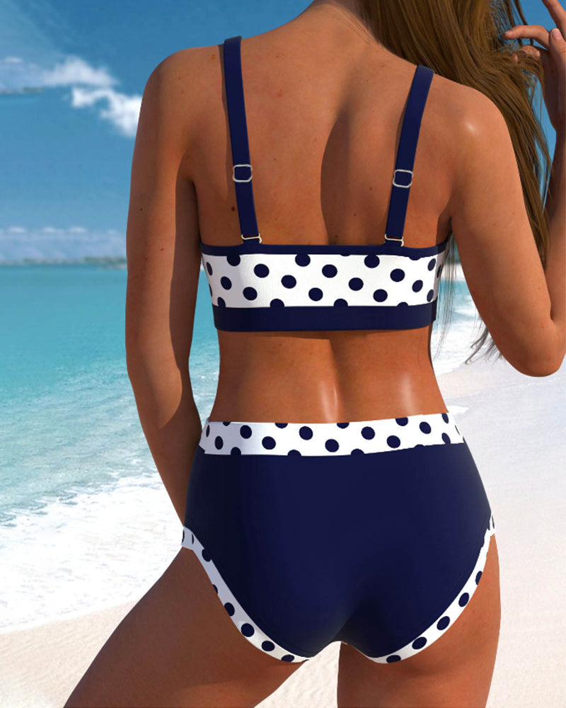Liesbeth - Bikini de lunares de cintura alta con diseño de patchwork.