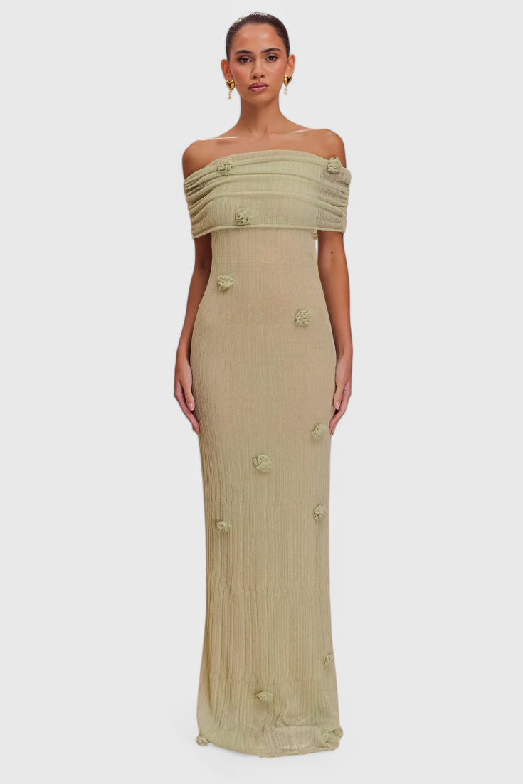 Barbara Vestido Maxi de Punto Off-Shoulder.