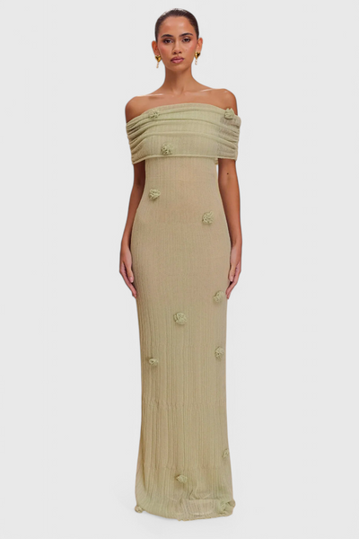 Barbara Vestido Maxi de Punto Off-Shoulder.