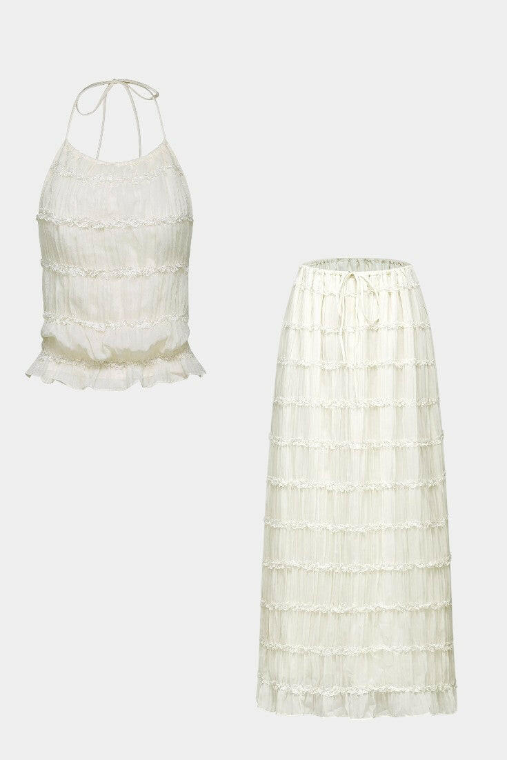 Eugenie Conjunto a Juego con Top Plisado y Falda.
