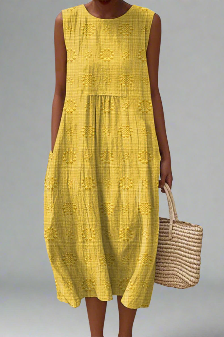 Aikaterini - Elegante vestido de algodón sin mangas con bolsillos.