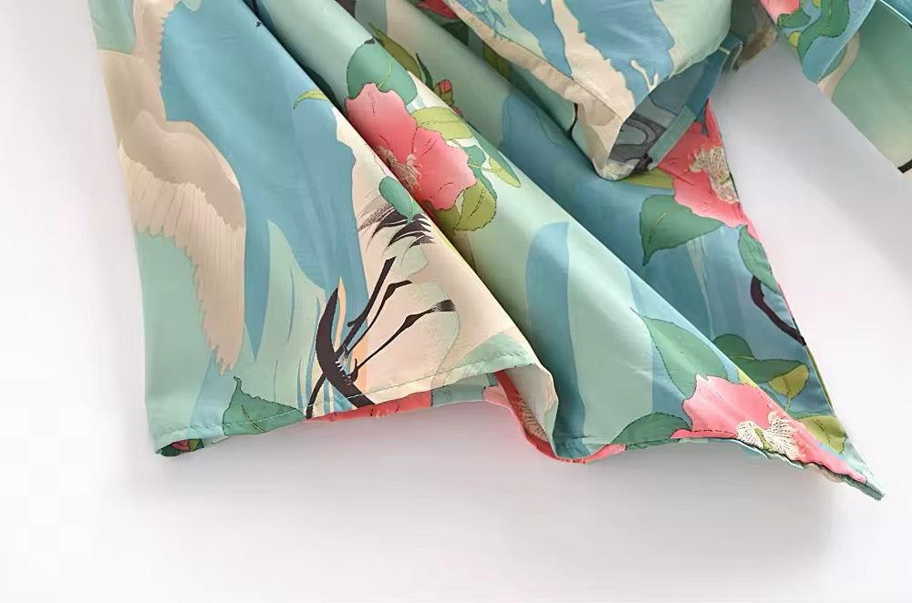 ODÉLIA – Bohemisk kimono-blus med knytfront &amp; V-ringing
