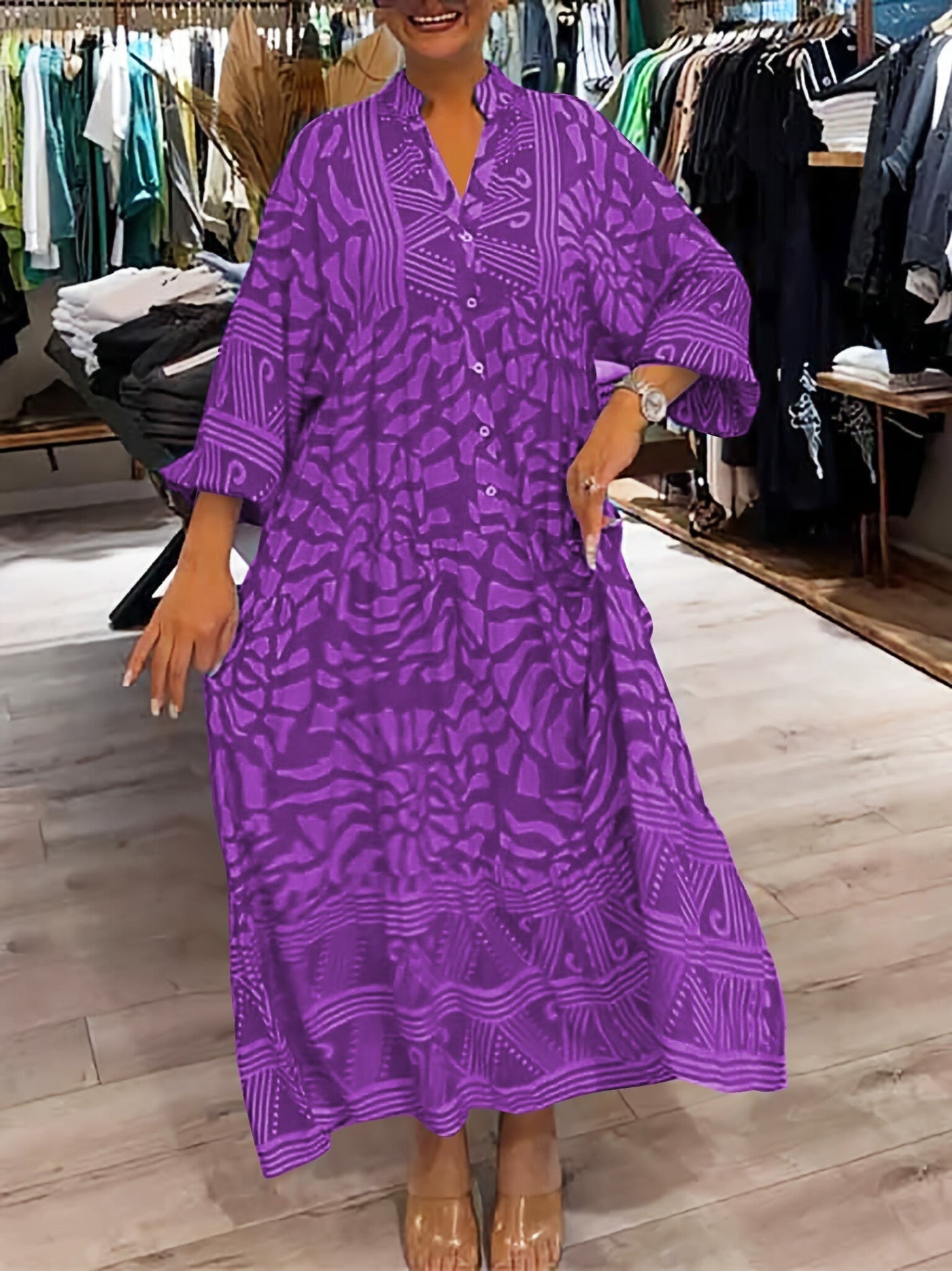 Mira | Vestido estampado con cuello en V.