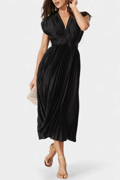 Audrey Vestido Midi con Pliegues y Escote en V.