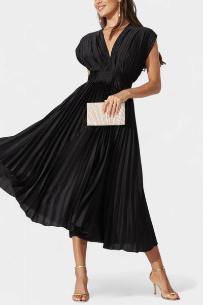 Audrey Vestido Midi con Pliegues y Escote en V.