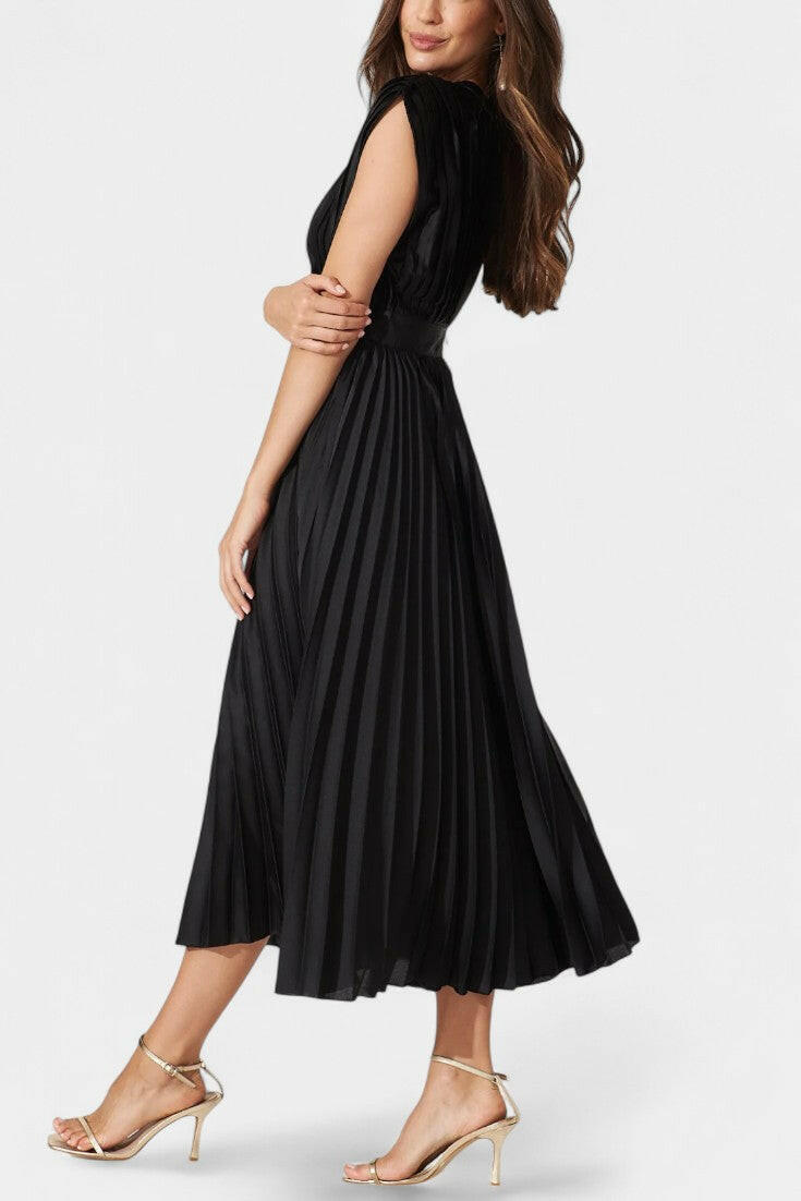 Audrey Vestido Midi con Pliegues y Escote en V.