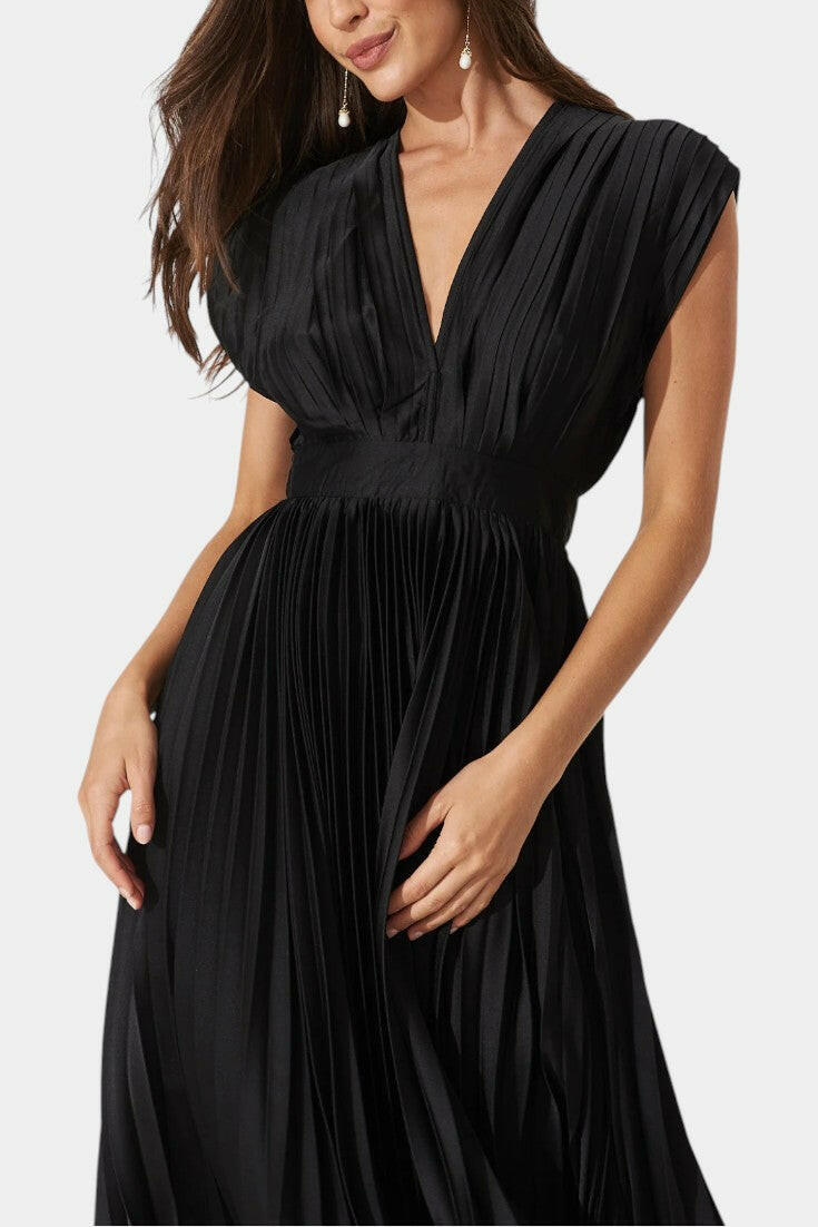Audrey Vestido Midi con Pliegues y Escote en V.