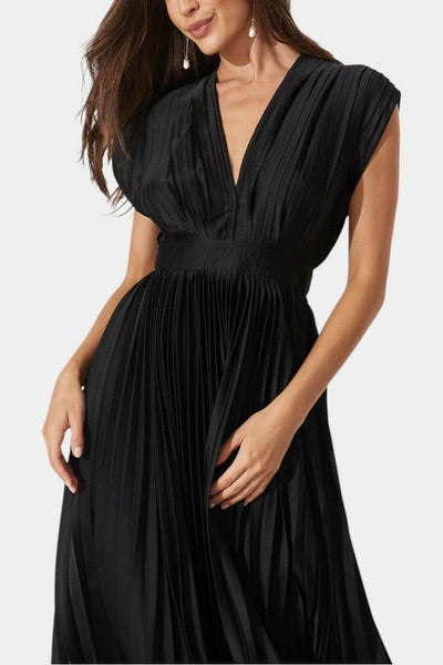 Audrey Vestido Midi con Pliegues y Escote en V.