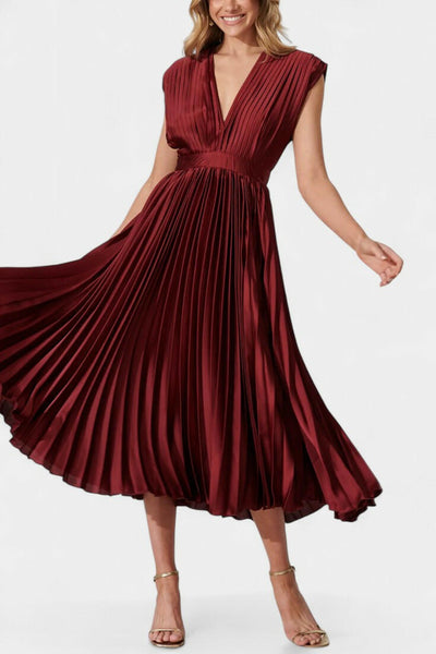 Audrey Vestido Midi con Pliegues y Escote en V.