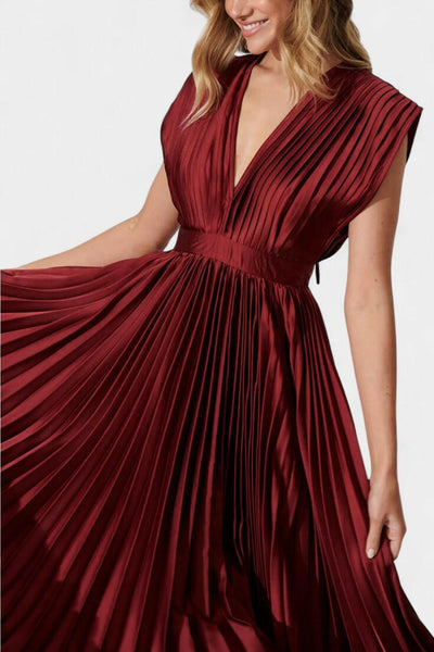Audrey Vestido Midi con Pliegues y Escote en V.