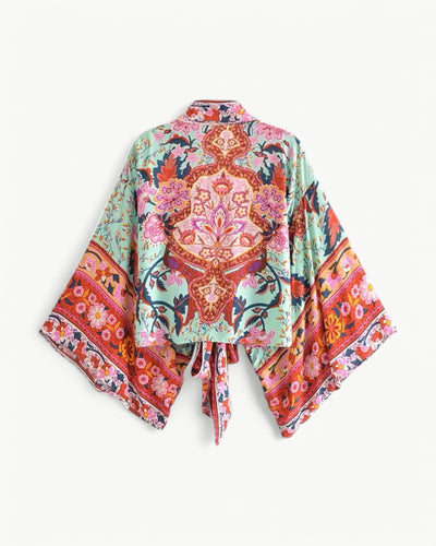 ODÉLIA – Bohemisk kimono-blus med knytfront &amp; V-ringing