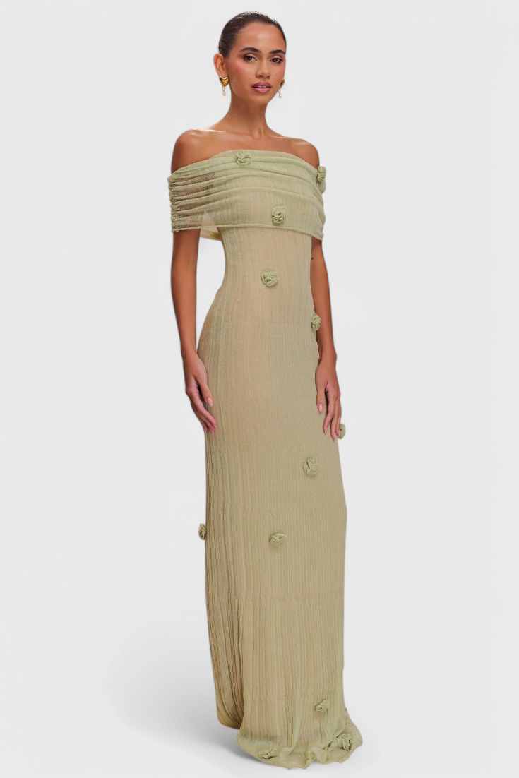 Barbara Vestido Maxi de Punto Off-Shoulder.