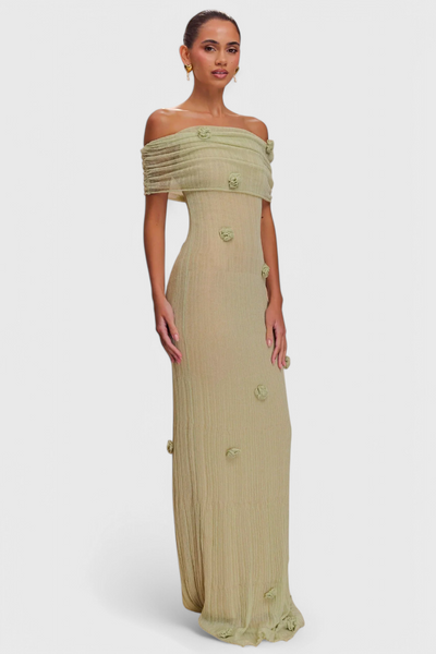 Barbara Vestido Maxi de Punto Off-Shoulder.