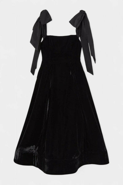 Ajla Vestido Midi de Terciopelo sin Tirantes con Lazo.