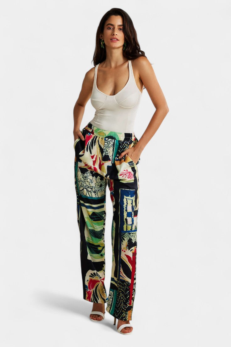 Arce Pantalones Rectos de Cintura Alta con Estampado Floral.