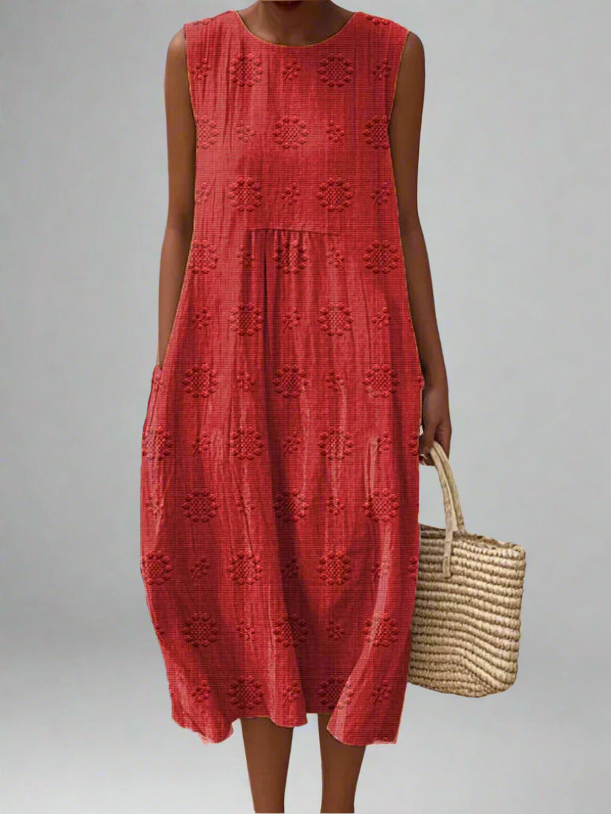 Aikaterini - Elegante vestido de algodón sin mangas con bolsillos.