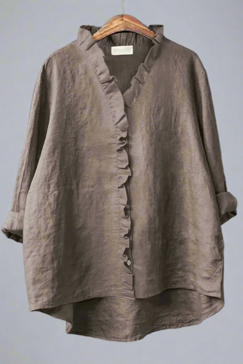 Sanela - Camisa informal con volantes en algodón y lino.