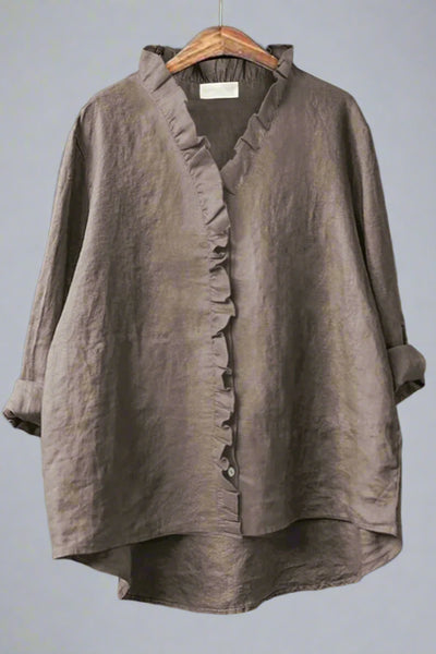 Sanela - Camisa informal con volantes en algodón y lino.