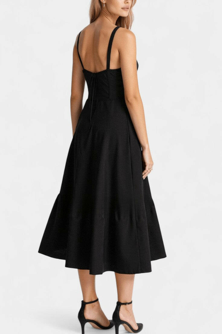 Flora Vestido Midi A-Line con Corsé.
