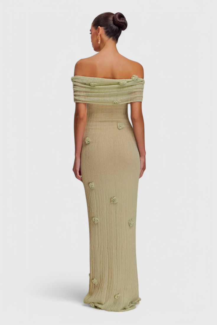 Barbara Vestido Maxi de Punto Off-Shoulder.
