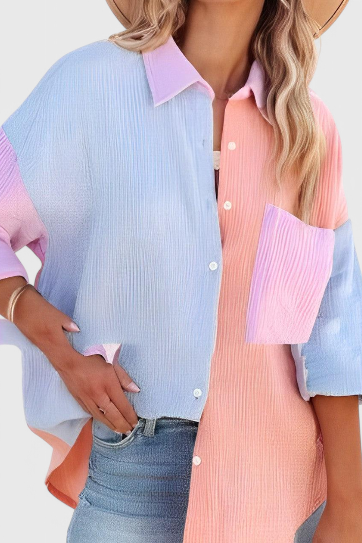 Juniper Blusa de Botones en Bloque de Color.