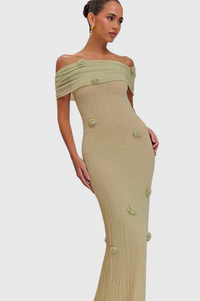 Barbara Vestido Maxi de Punto Off-Shoulder.